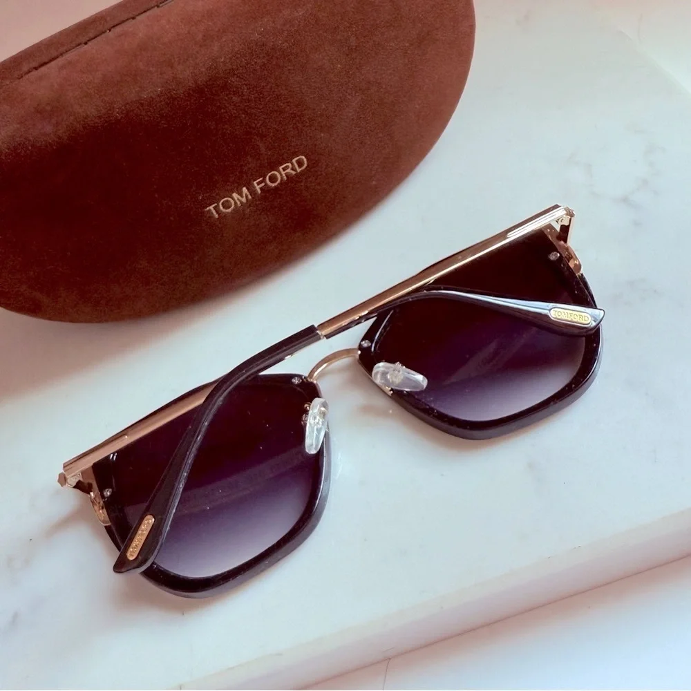 Tom Ford Women’s Dahlia Geometric Black and Gold 55 mm Sunglasses/Case